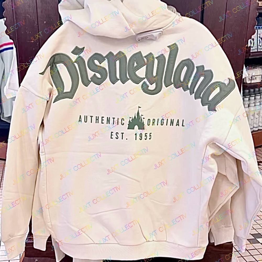 Disneyland Logo Authentic Original Cream Green Zip Up Hoodie Sweatshirt